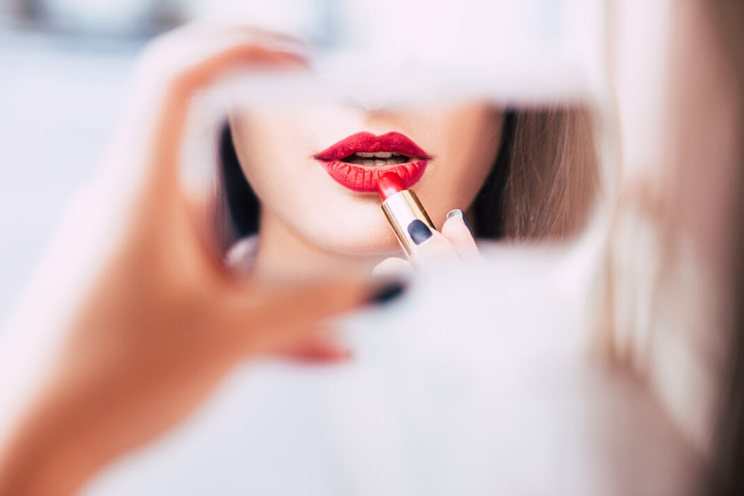 red lipstick makeup sensual provocative woman