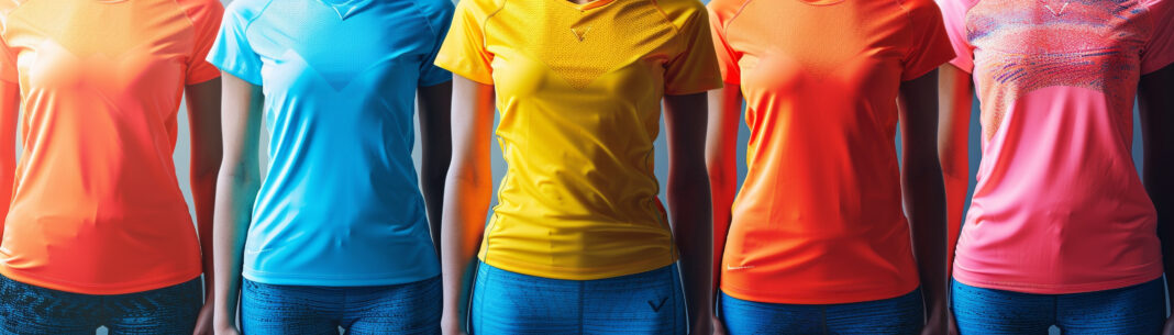 Fitness apparel mockups in electric colors energizing workout fashion