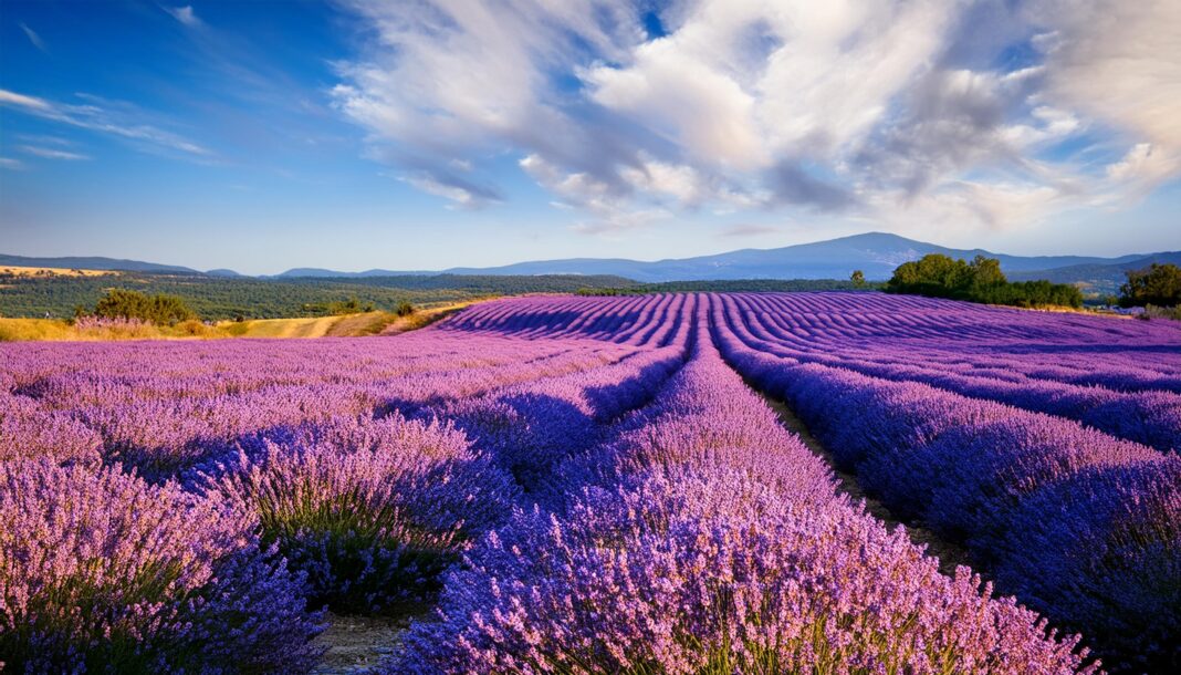 Extensos campos de lavanda en flora