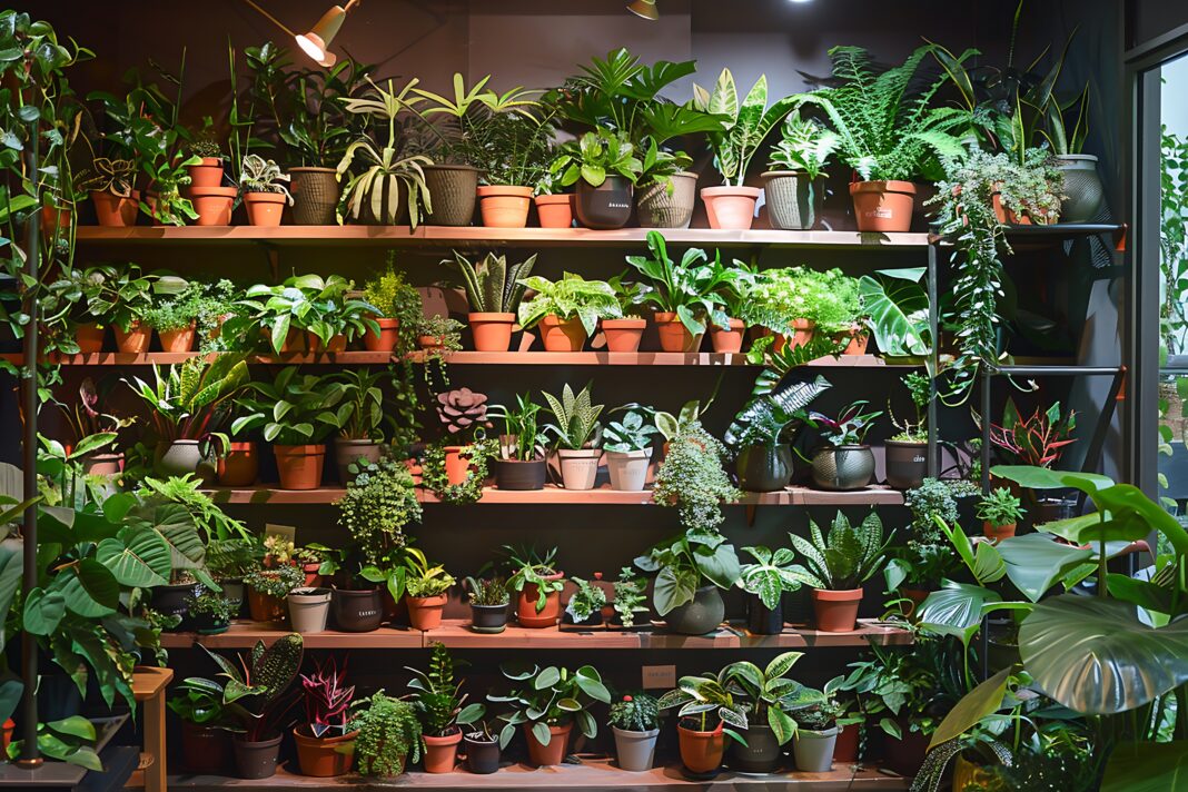 Plants in pots in a flower shop